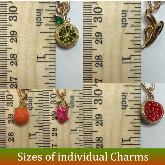 "Fruit Stand" Handmade 2-Layer Gold Charm Necklace with Tropical Fruit Charms - Picture 13 of 15